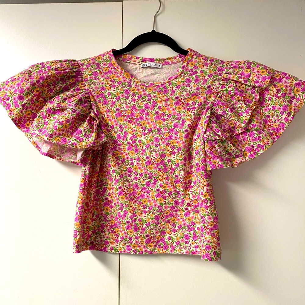 Zara Layered Butterfly Sleeve Floral Blouse